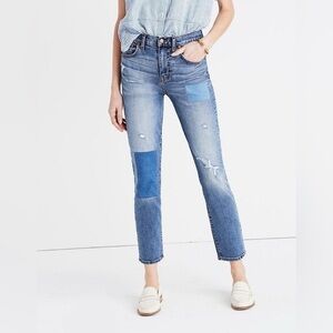 Madewell Women’s Cruiser Straight Leg Jeans Patchwork Blue Sz 26